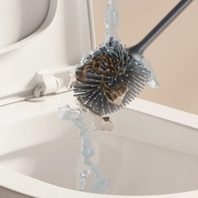 Silicone Head Toilet Brush with Quick Draining Holder - Wall Mount or Floor Stand