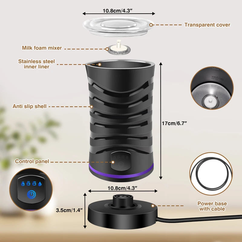 Wireless Milk Frother Electric Type-C Handheld Blender Stainless Steel Mini Coff