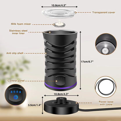 Wireless Milk Frother Electric Type-C Handheld Blender Stainless Steel Mini Coff