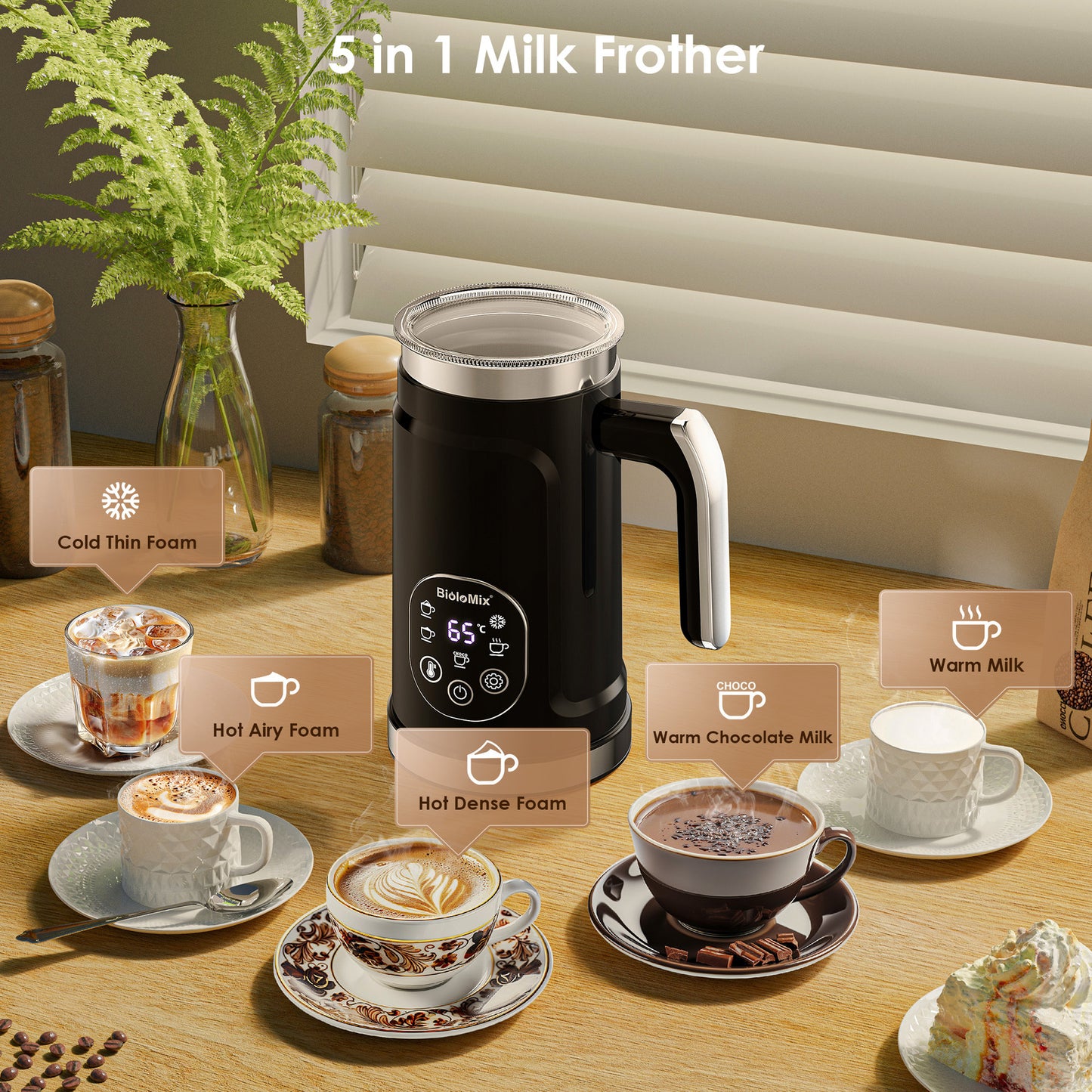 Wireless Electric Milk Frother Battery-Powered Handheld Foamer Coffee Cream Soup