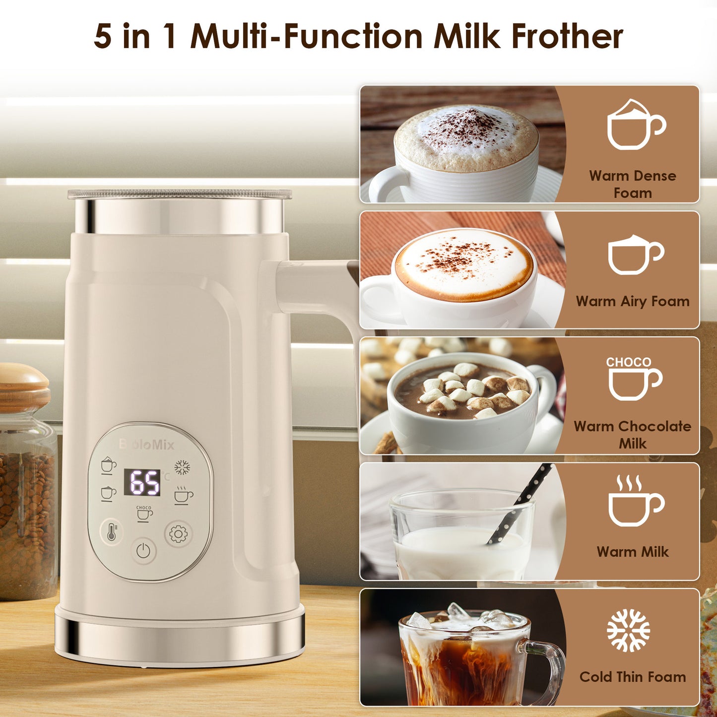 Wireless Electric Milk Frother Battery-Powered Handheld Foamer Coffee Cream Soup