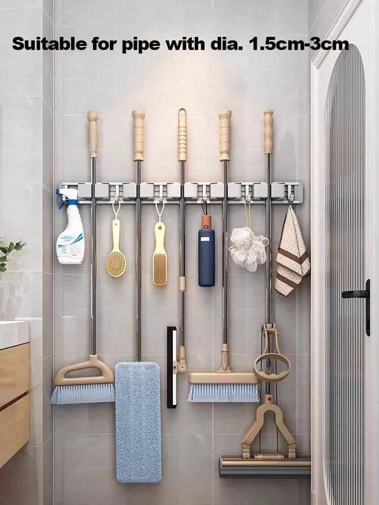 Wall-Mounted Mop and Broom Organizer