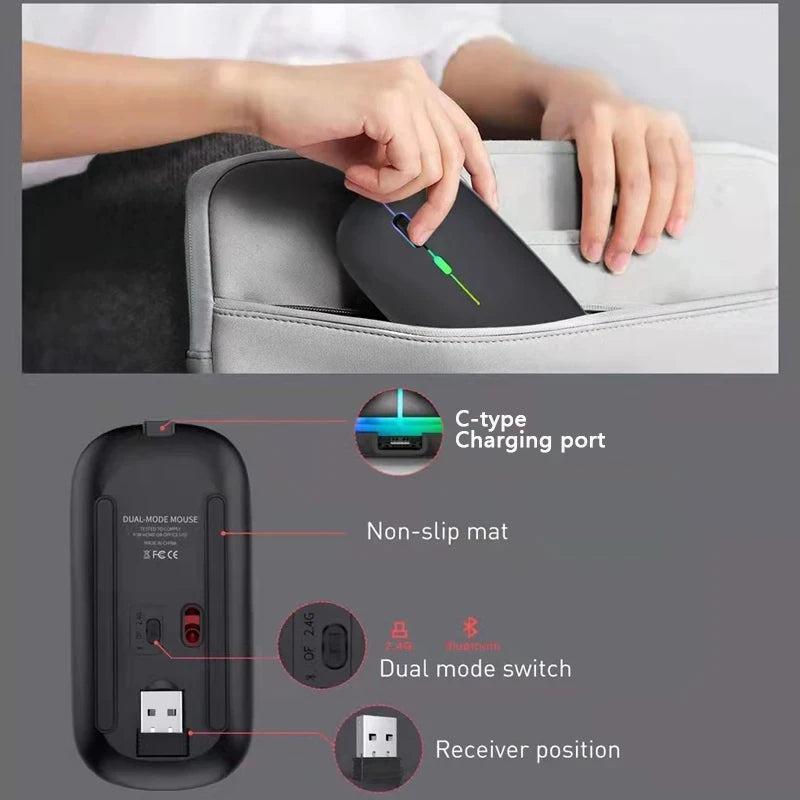 Silent Wireless Mouse with RGB Lighting