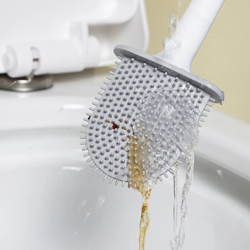 Wall Mounted Silicone Toilet Brush - Flat Head No Dead Corners