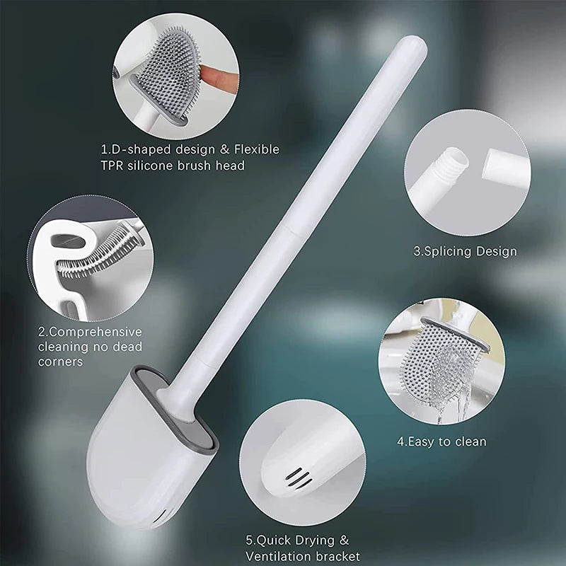 Wall Mounted Silicone Toilet Brush - Flat Head No Dead Corners