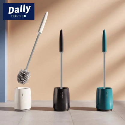 Silicone Head Toilet Brush with Quick Draining Holder - Wall Mount or Floor Stand