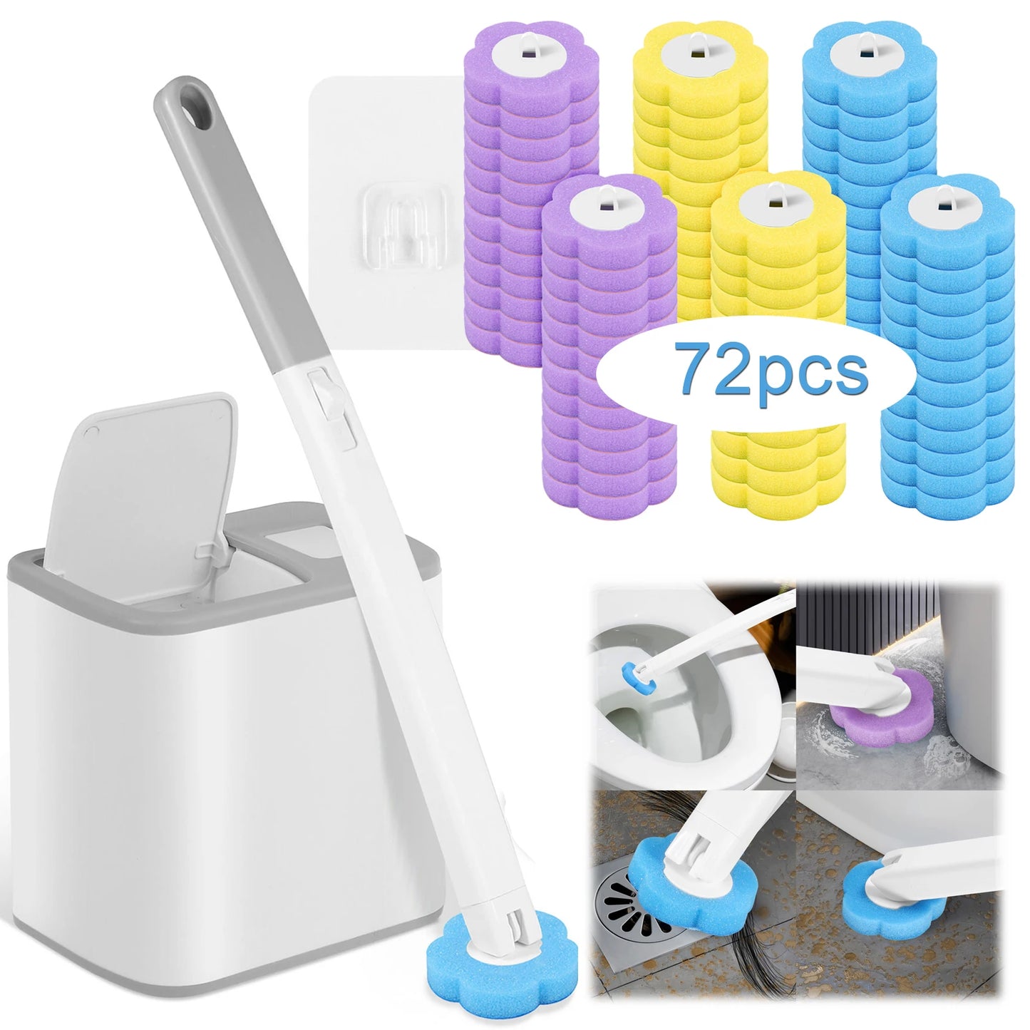 Toilet Brush and Holder Set with Disposable Refills Replacement Head Cleaning Kit