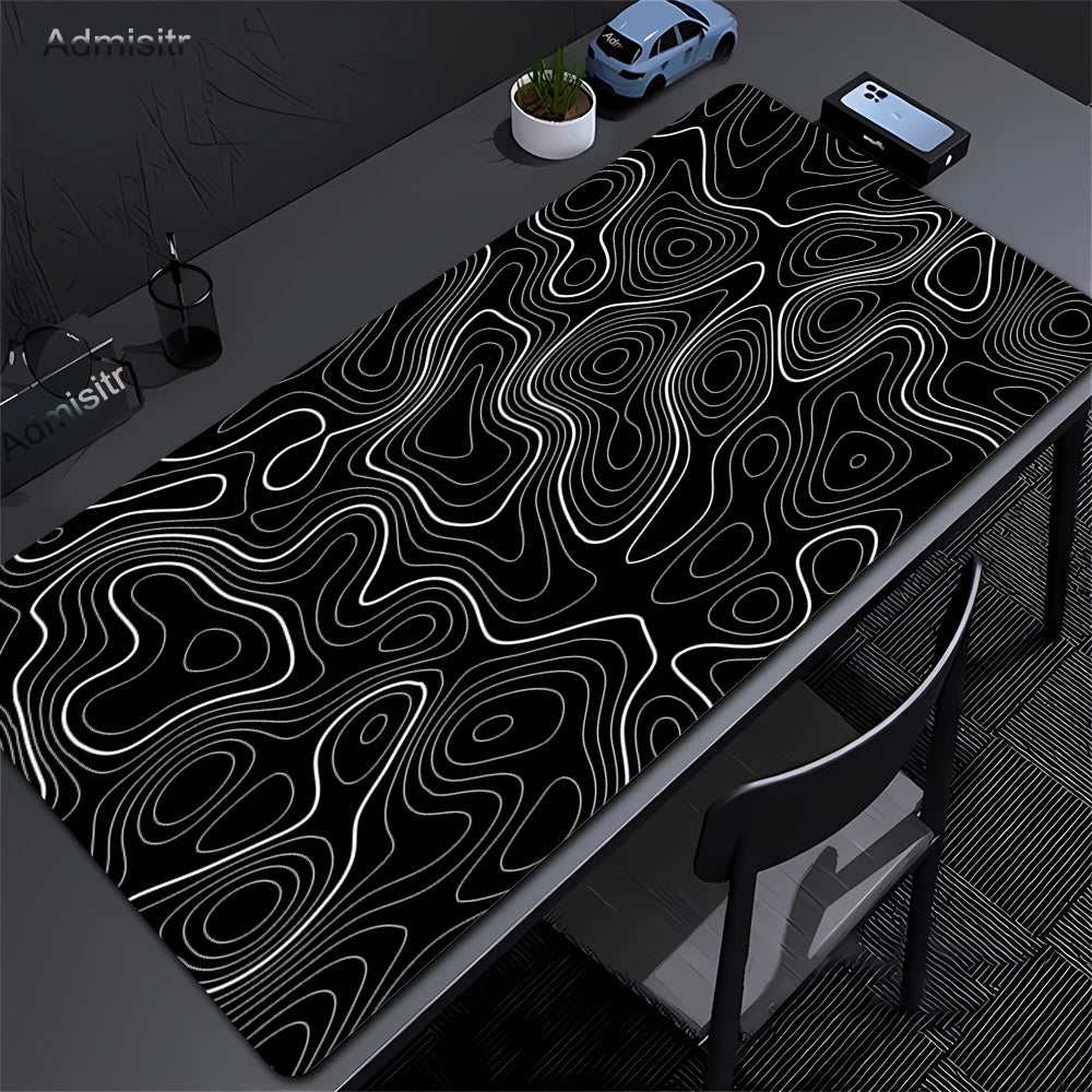 XXL Desk Mat Black And White Strata Liquid Mousepad Large Abstract Mouse Pad Gaming