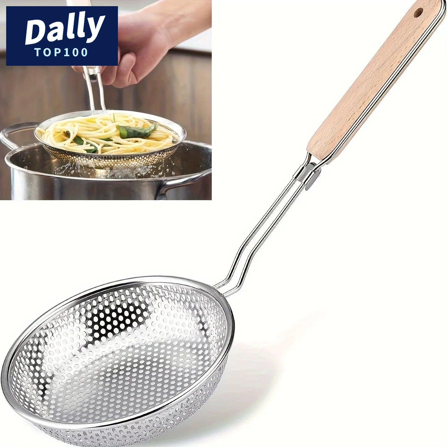 Fine Mesh Skimmer Spoon with Wooden Handle