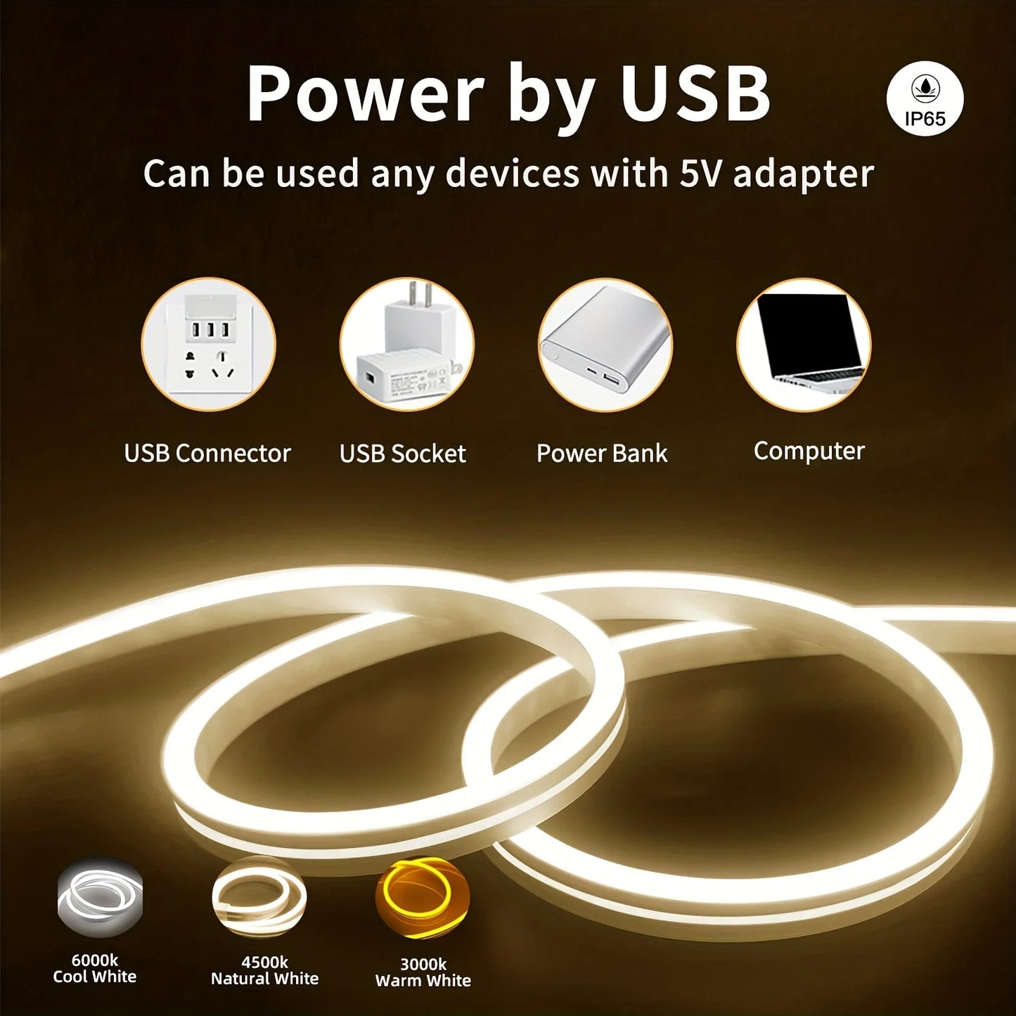 Dimmable LED Neon Strip Light with Touch Control - USB Powered