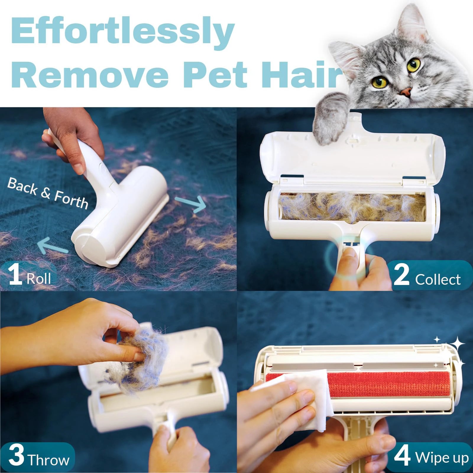Pet Hair Remover Roller - Reusable & Effective