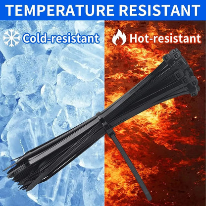 Black Cable Ties - 100 Pack Self-Locking Straps