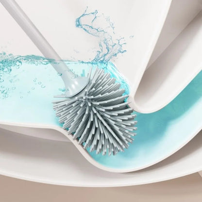 Silicone Head Toilet Brush with Quick Draining Holder - Wall Mount or Floor Stand