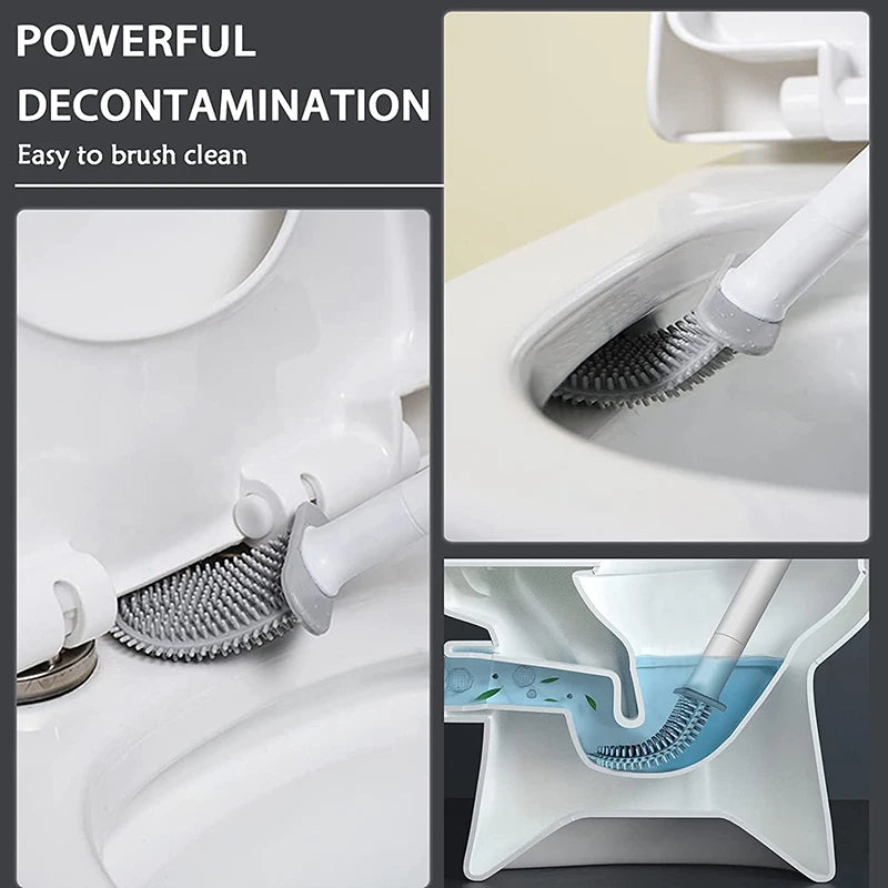 Wall Mounted Silicone Toilet Brush - Flat Head No Dead Corners