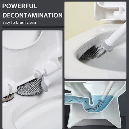 Wall Mounted Silicone Toilet Brush - Flat Head No Dead Corners