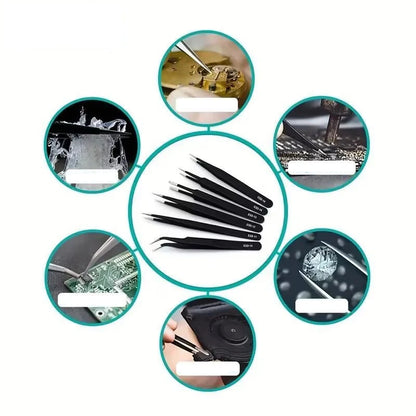 Precision Tweezers Set - 6 Piece Stainless Steel