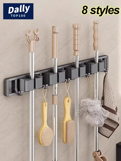 Wall-Mounted Mop and Broom Organizer