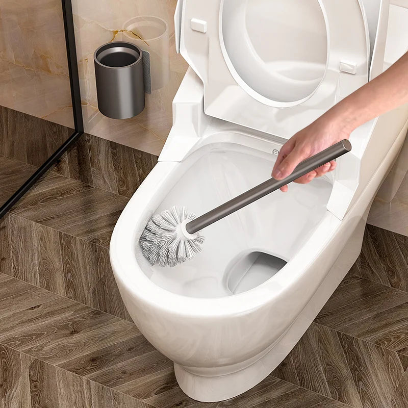 Space Aluminum Toilet Brush No Dead Corners - Wall Hanging Premium Set