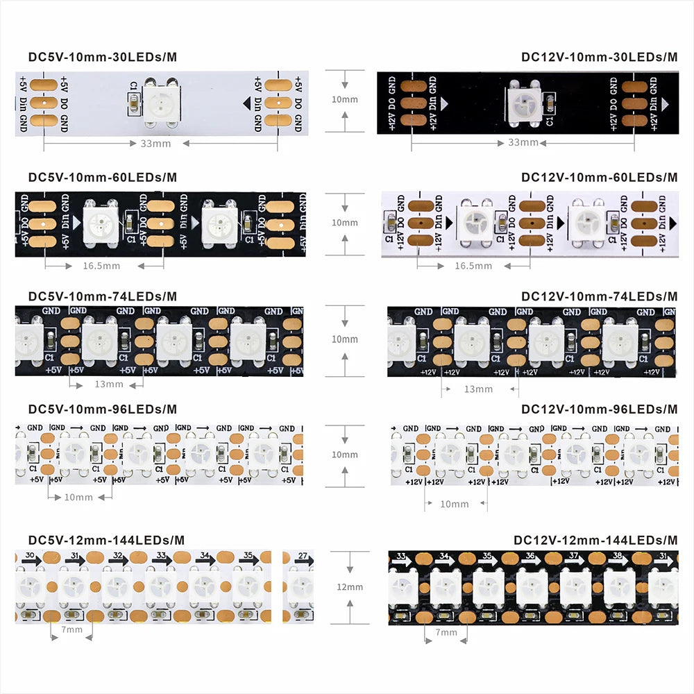 WS2812B Individually Addressable RGB LED Strip - DC5V Smart Pixel