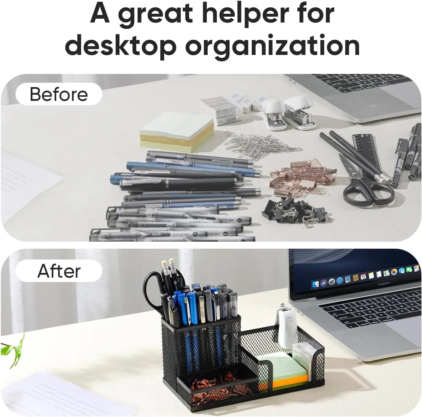 Sleek Mesh Desk Organizer with 3 Compartments