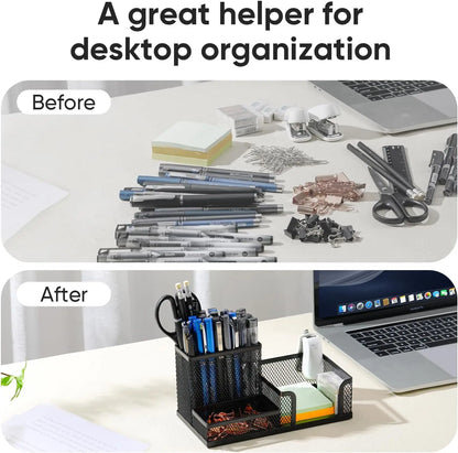 Sleek Mesh Desk Organizer with 3 Compartments
