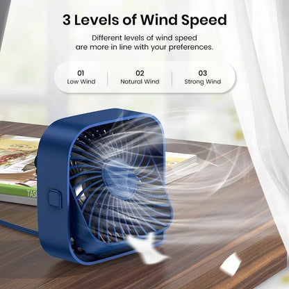 Mini USB Desk Fan, 3-Speed Quiet Portable Fan with 360° Rotation