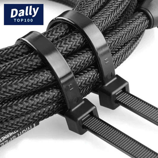Black Cable Ties - 100 Pack Self-Locking Straps