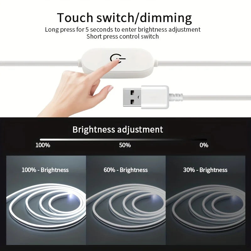 Dimmable LED Neon Strip Light with Touch Control - USB Powered