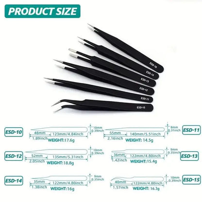 Precision Tweezers Set - 6 Piece Stainless Steel