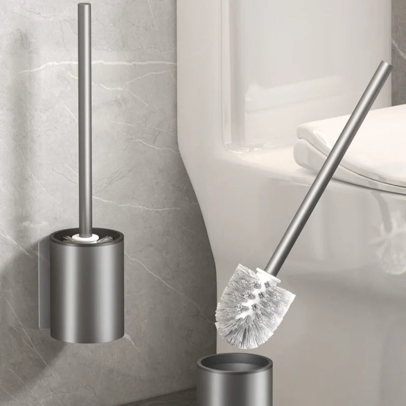 Space Aluminum Toilet Brush No Dead Corners - Wall Hanging Premium Set