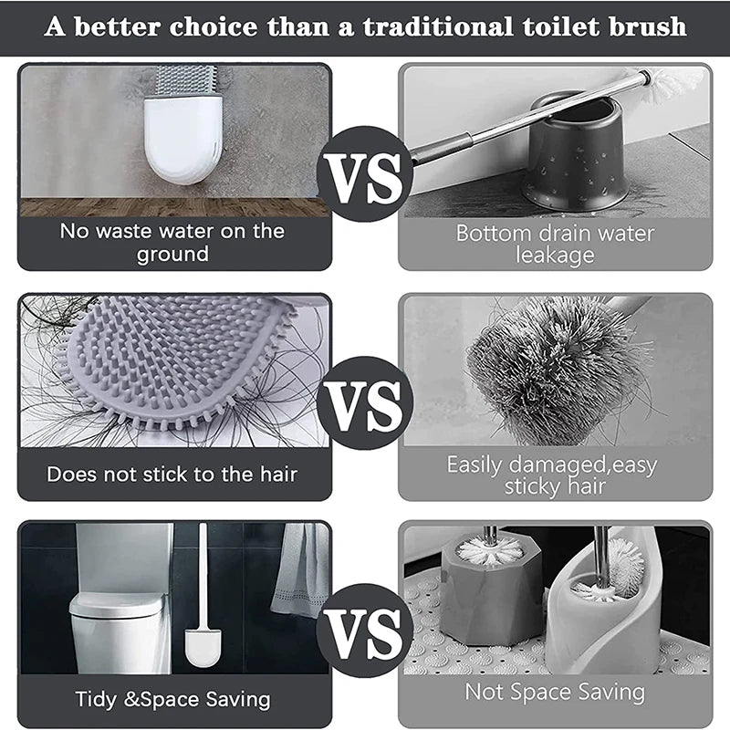 Wall Mounted Silicone Toilet Brush - Flat Head No Dead Corners