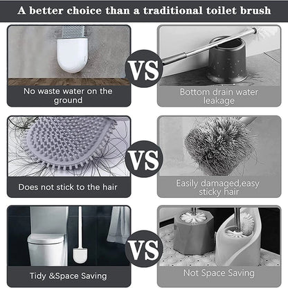 Wall Mounted Silicone Toilet Brush - Flat Head No Dead Corners