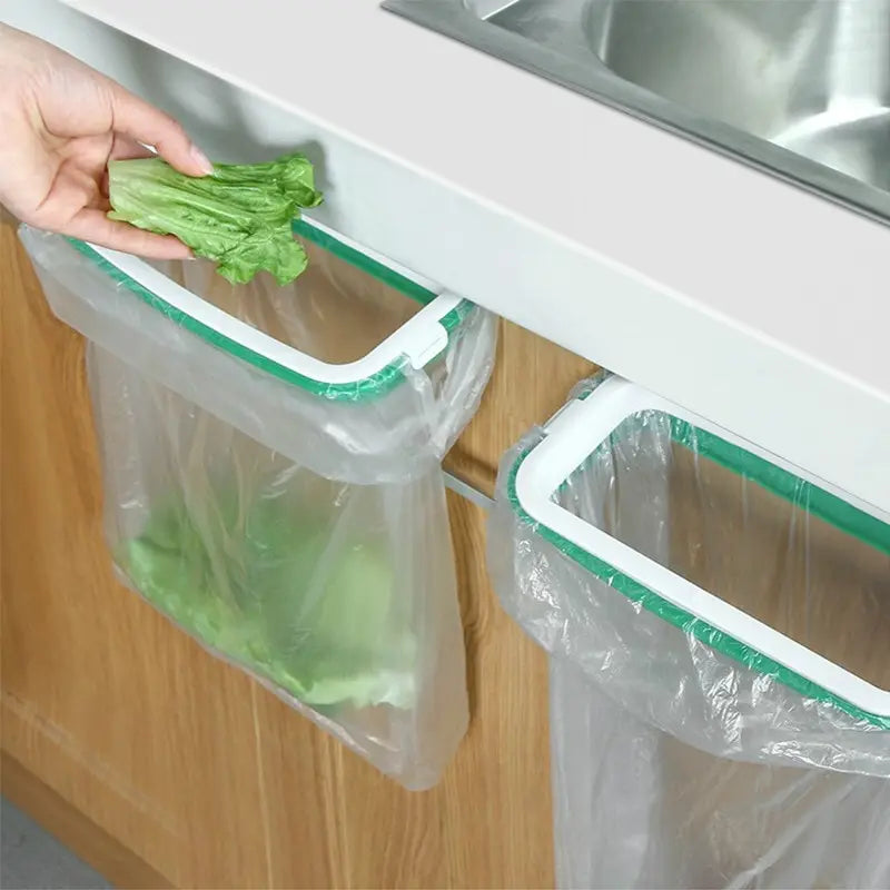 Green Stylish Hanging Garbage Bag Rack with Cover Portable Kitchen Cabinet Rubbish Holder
