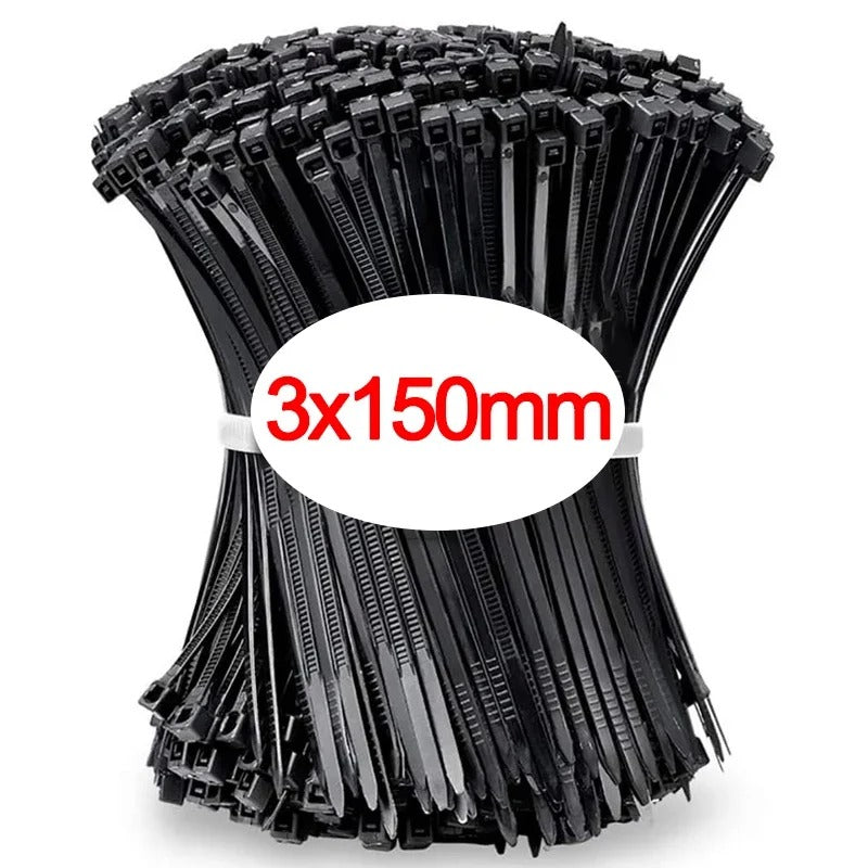 Black Cable Ties - 100 Pack Self-Locking Straps