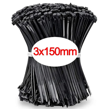 Black Cable Ties - 100 Pack Self-Locking Straps