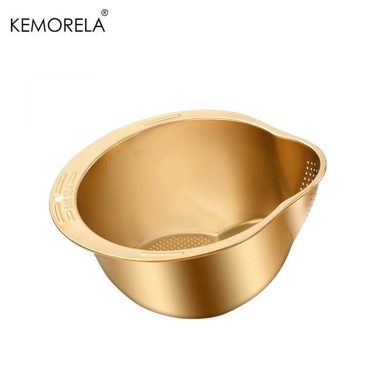 Stainless Steel Rice Washing Bowl with Easy-Drain Strainer