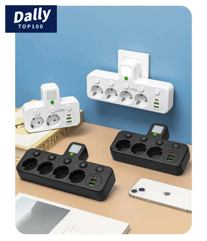 Power Strip Outlet with 4 Sockets & 2 USB Ports