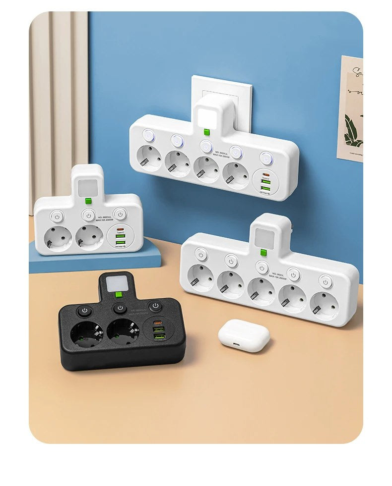 Power Strip Outlet with 4 Sockets & 2 USB Ports